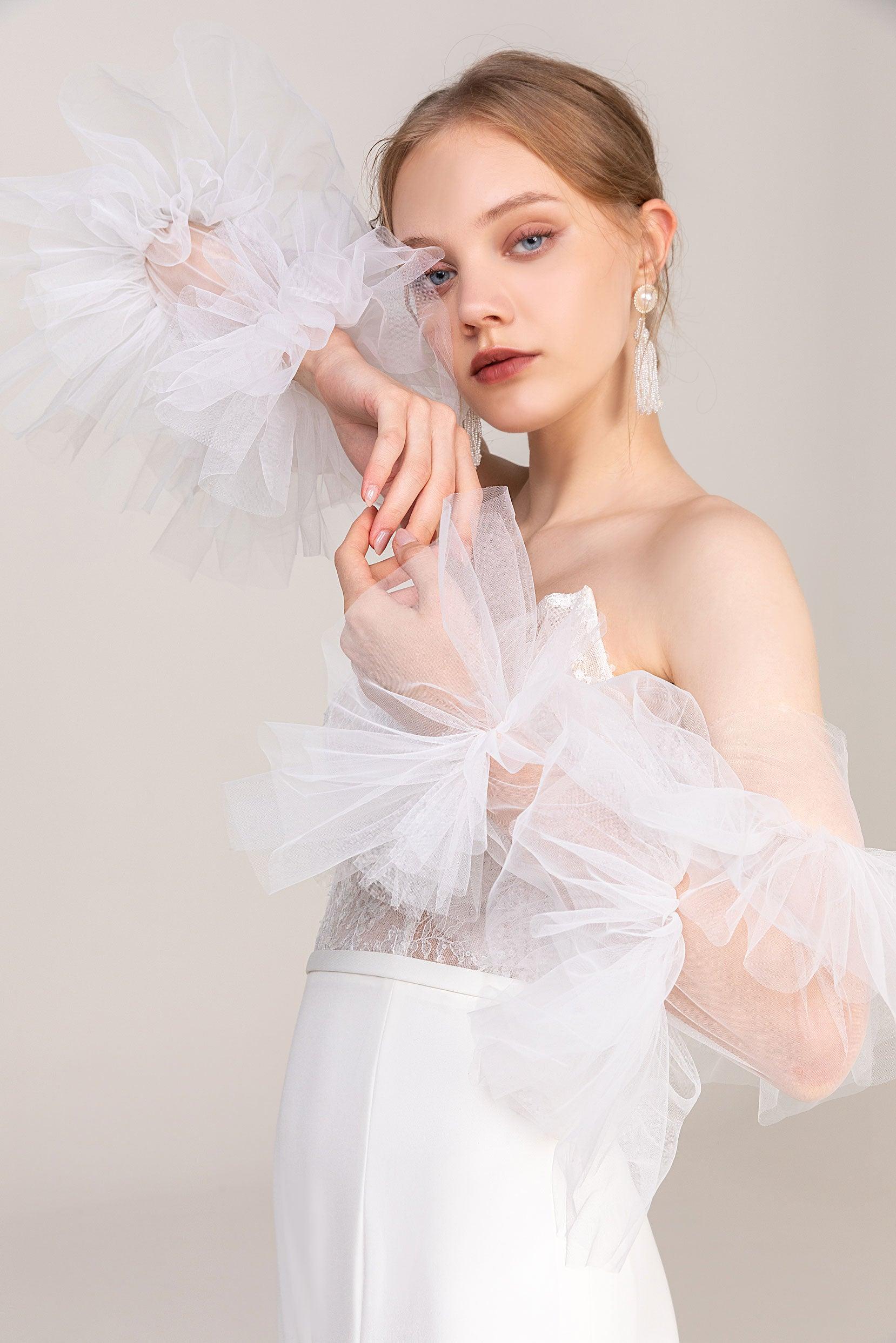 Fingerless Opera Length Tulle Wedding Gloves CD0061