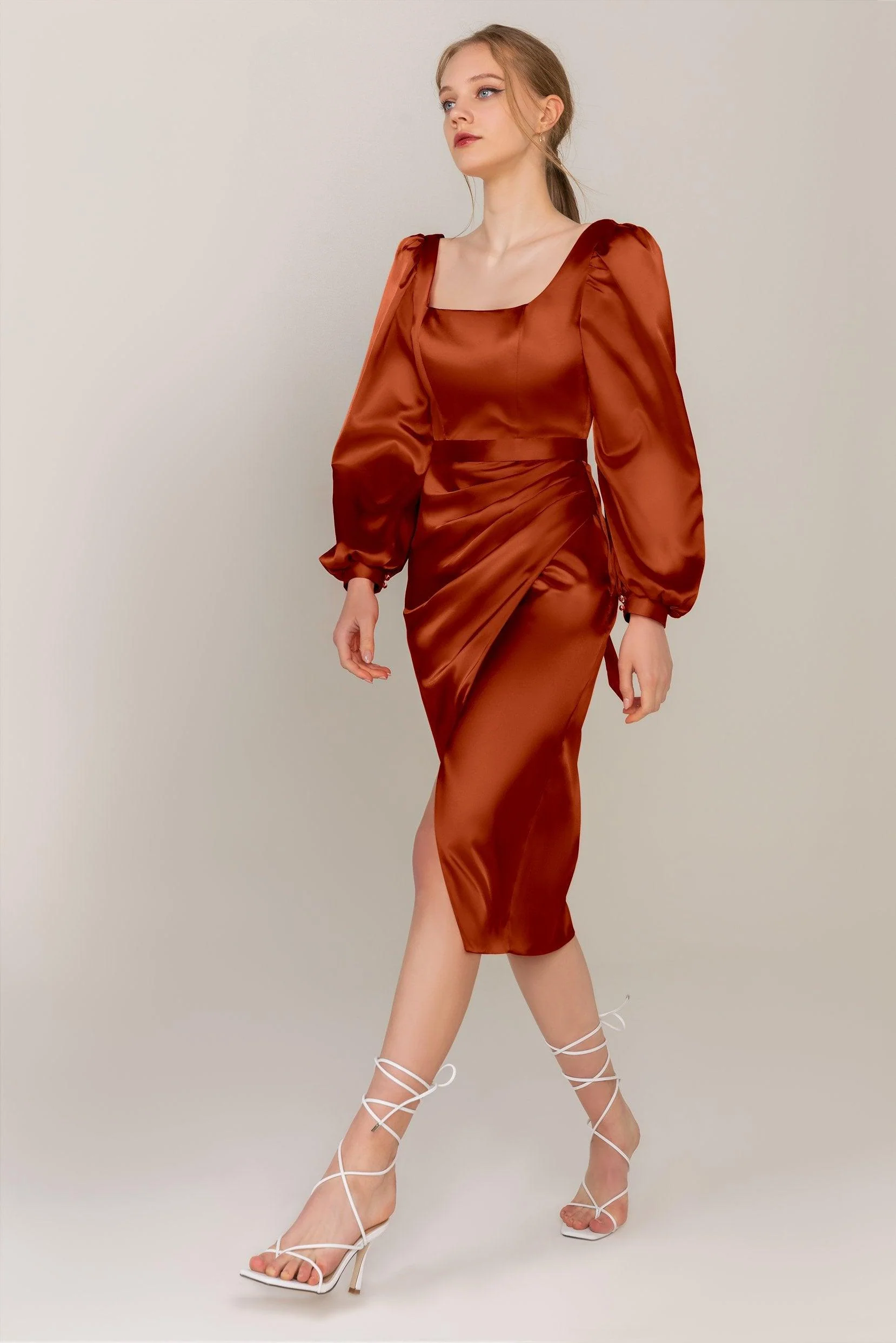 Sheath Knee Length Luxe Satin Dress CS0318