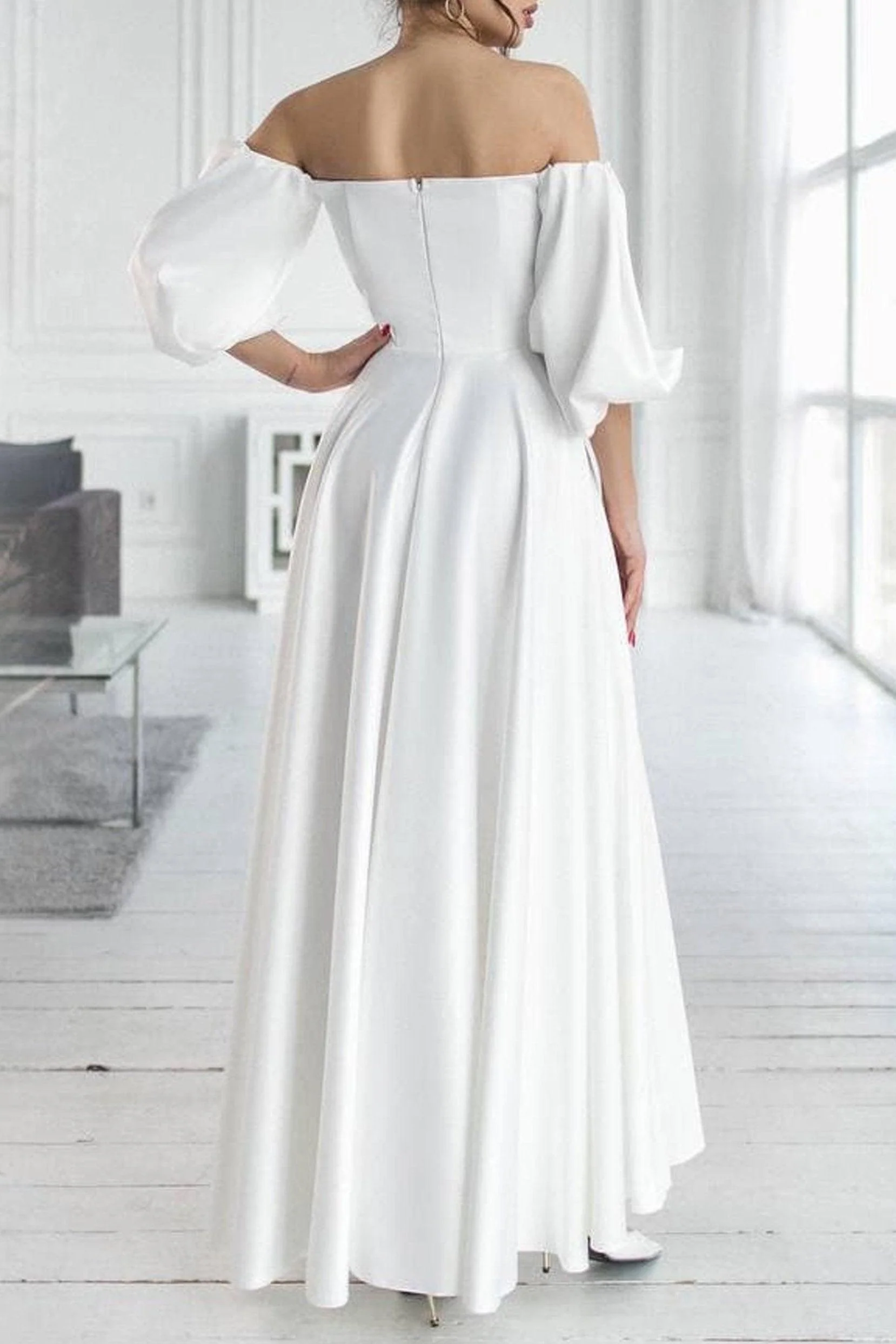 A-Line Tea Length Satin Dress CG0165