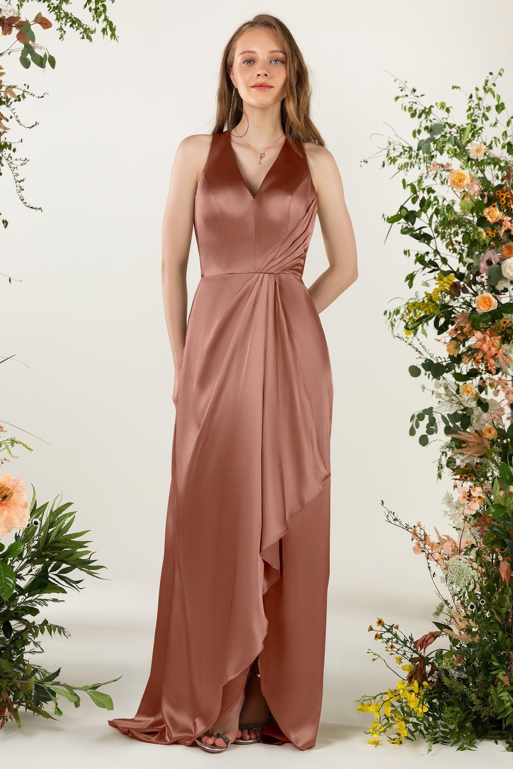 Sheath Sweep Acetate Satin Bridesmaid Dress CB0499CR