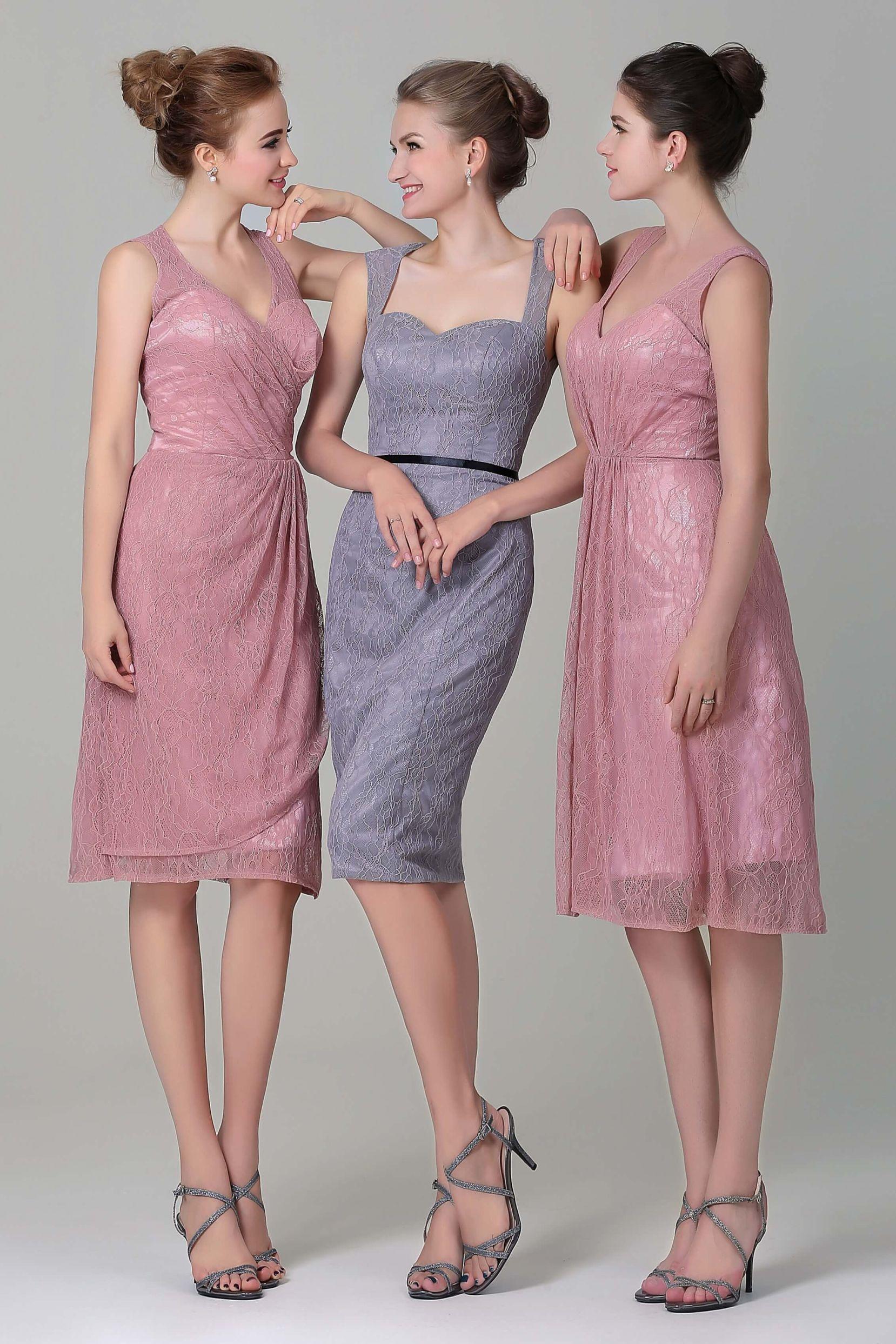 Sheath-Column Knee Length Lace Bridesmaid Dress COZK16012