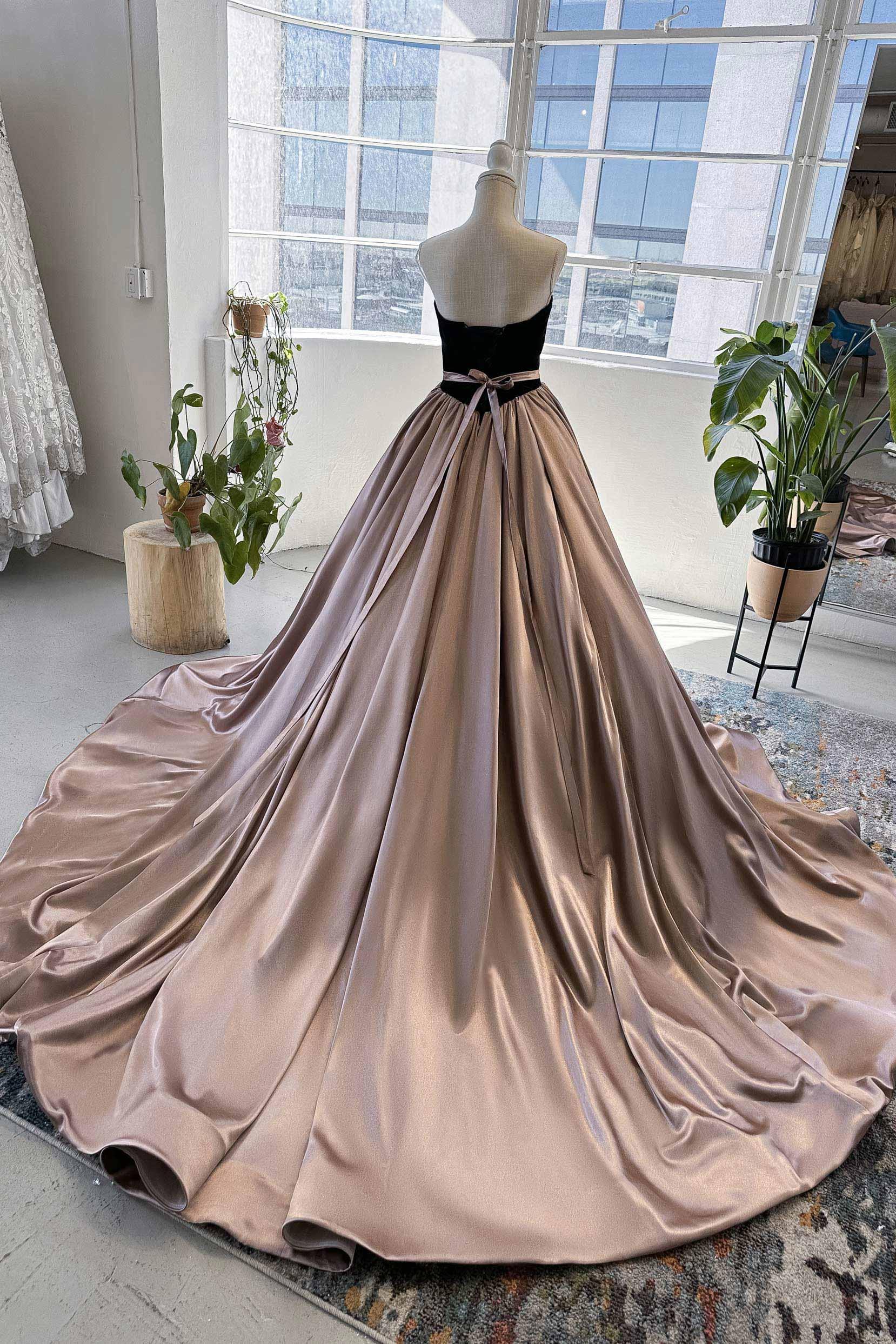 A-Line Chapel Train Satin Wedding Dress CW2990