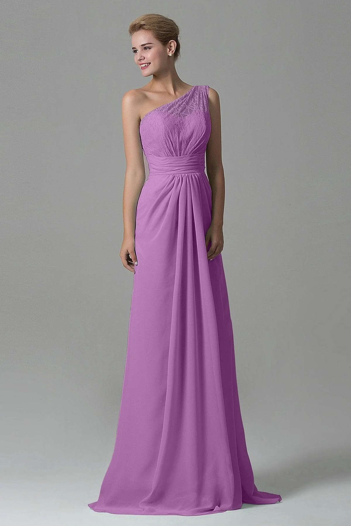 Sheath Sweep Train Lace/Chiffon Bridesmaid Dress COZK16004CR