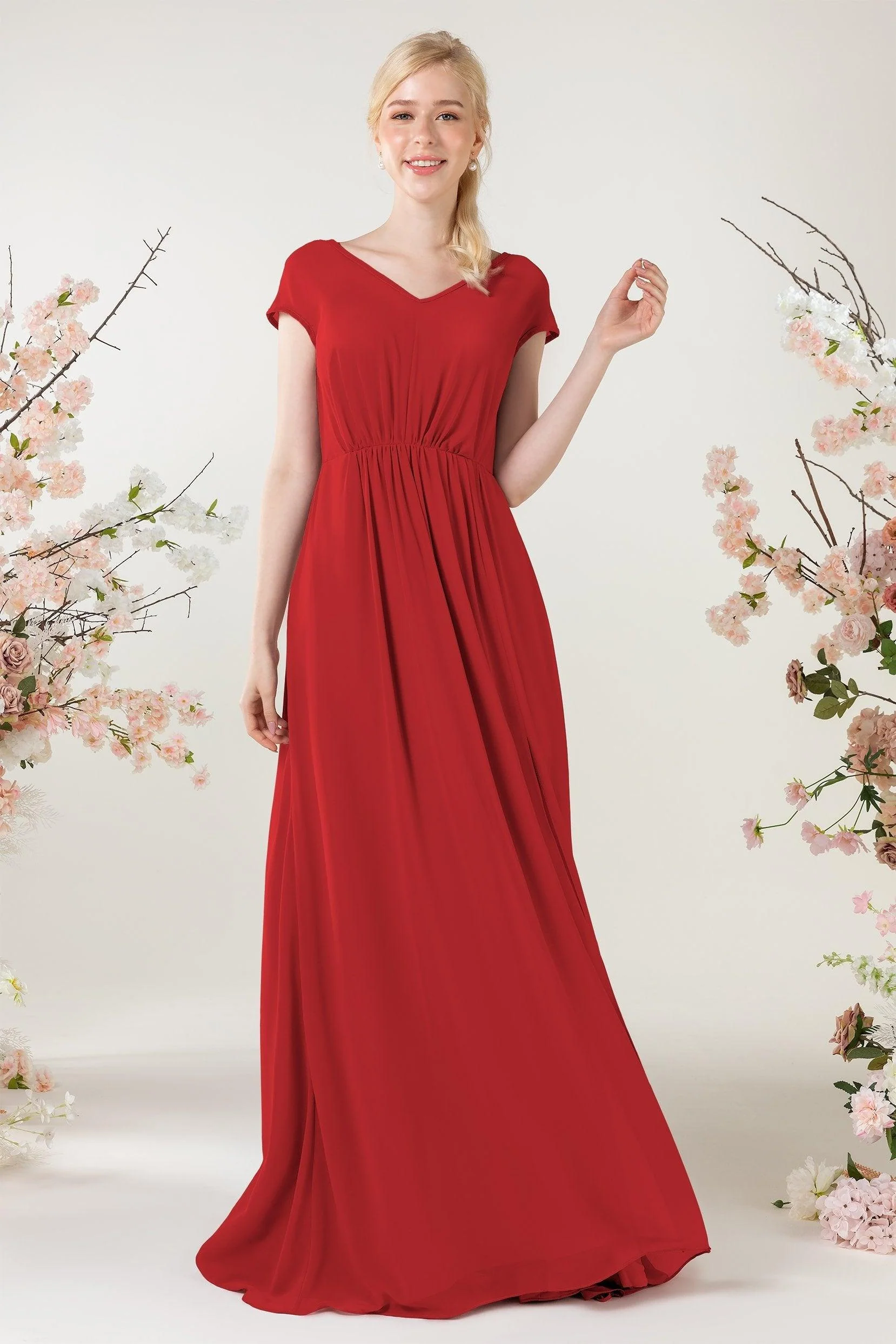 A-Line Sweep-Brush Train Chiffon Bridesmaid Dress CB0474