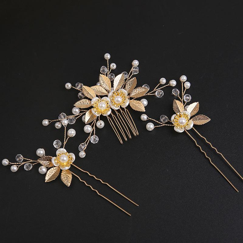 Gold Leaf Hair Comb Handmade Bride Crown Headpiece Flower comb set 690525637756