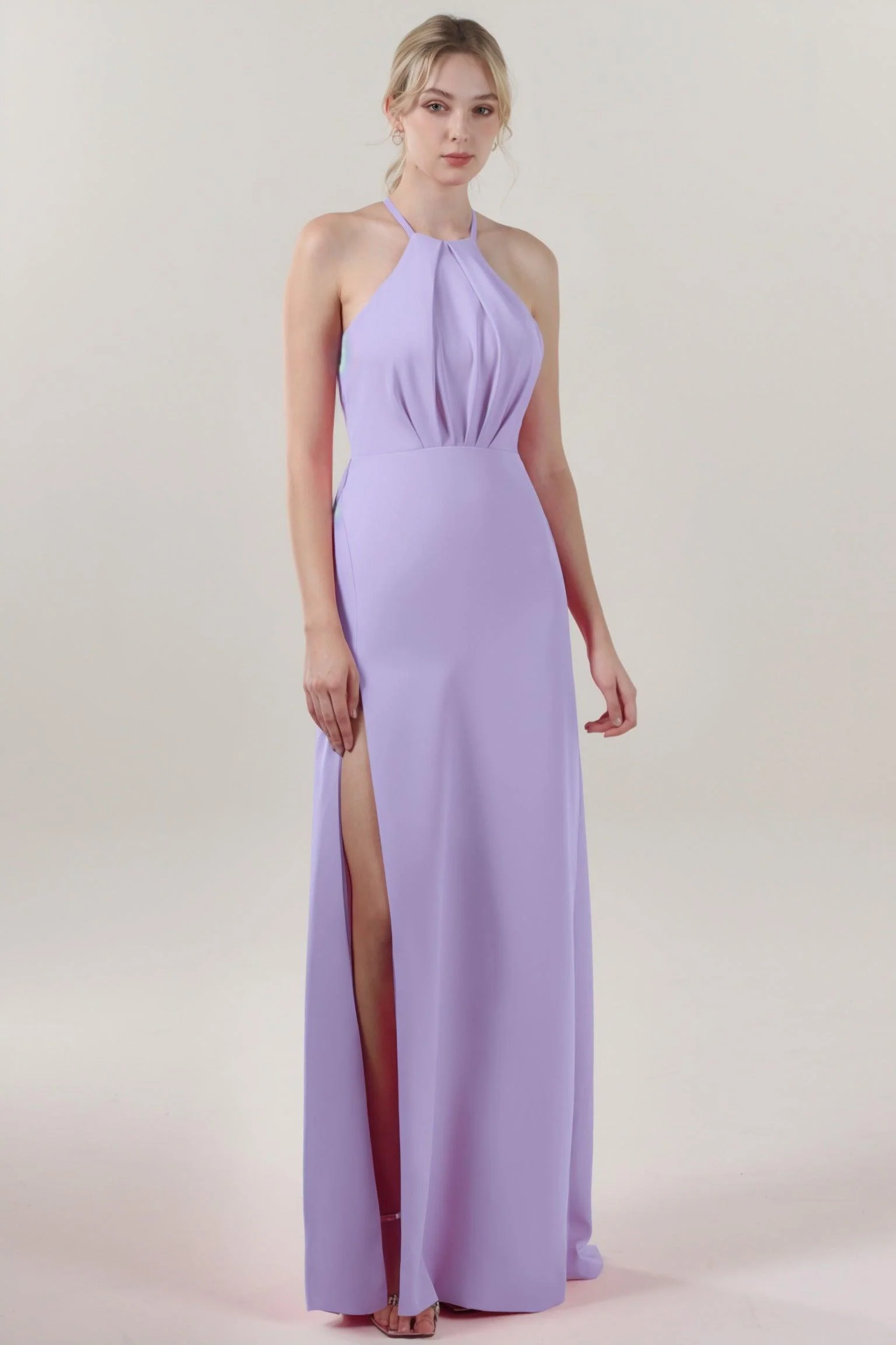 Sheath-Column Maxi Stretch Crepe Bridesmaid Dress CS0597BM