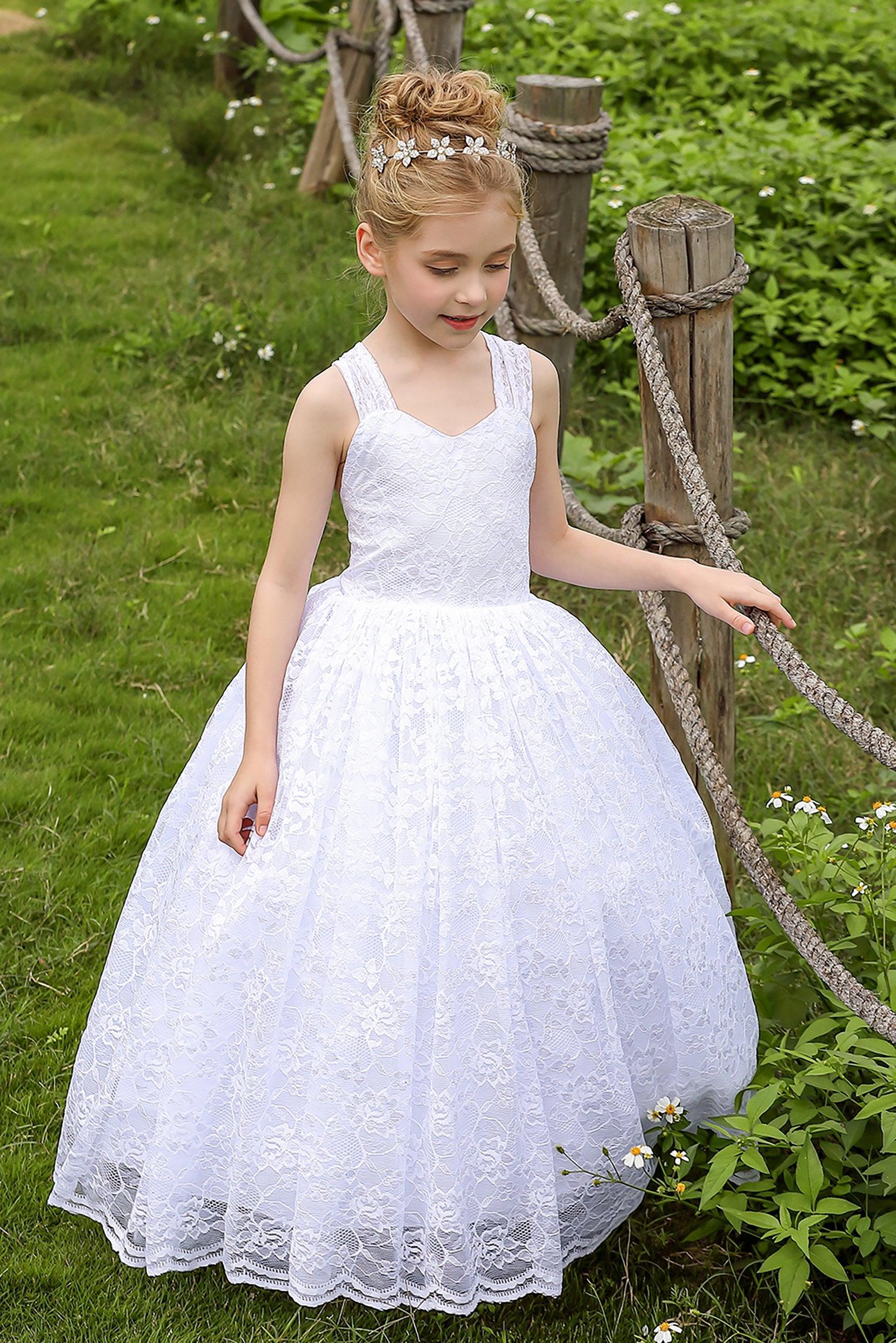 A-Line Floor Length Tulle Lace Flower Girl Dress CF0271