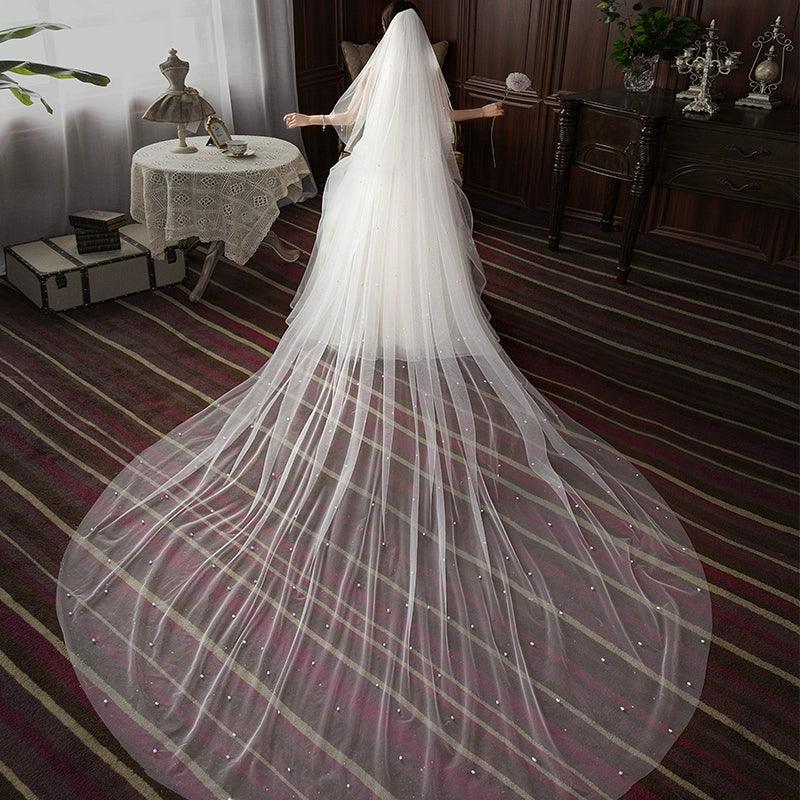Trailing Pearl Yarn Double-Layer Covered Face Veil 606087692939