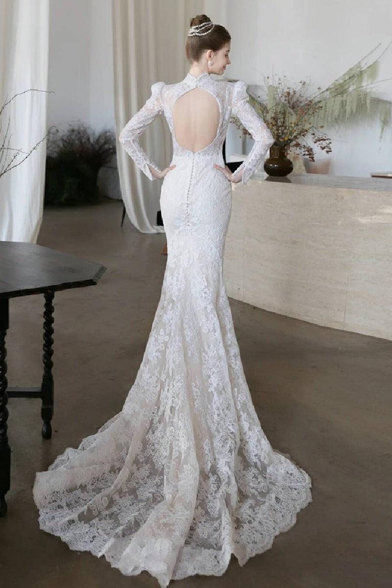 Trumpet-Mermaid Sweep-Brush Train Lace Wedding Dress 818104899723