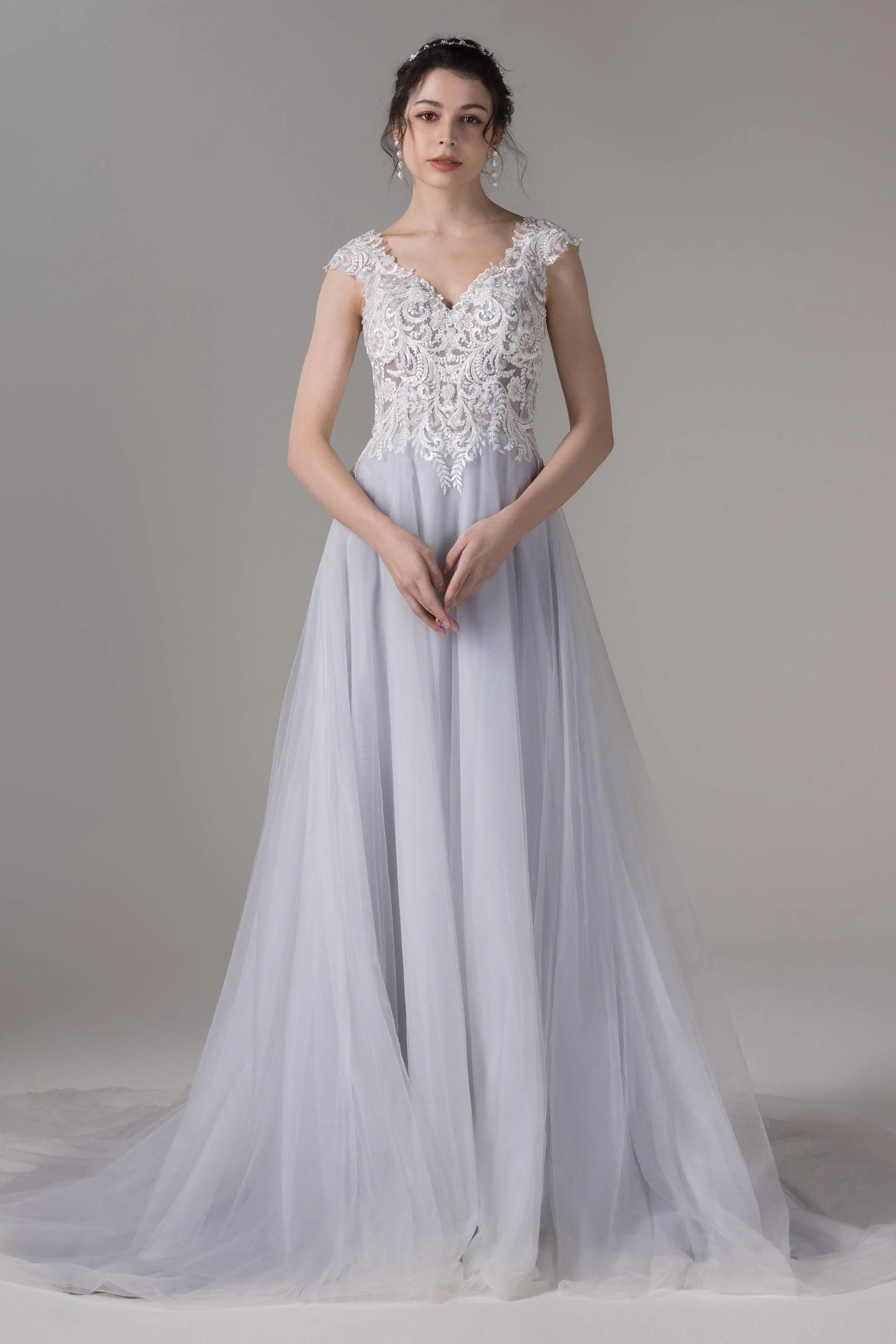 A-Line Chapel Train Lace Tulle Wedding Dress CW2808