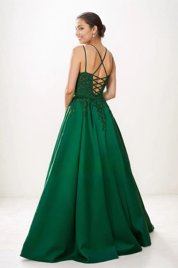 Exquisite A-Line V-Neck Appliques Lace Prom Dresses CS0787