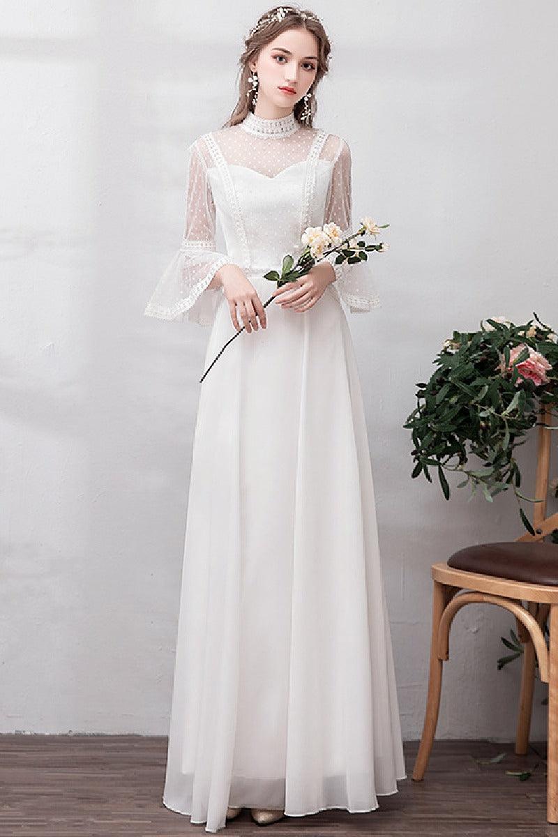 A-Line Floor Length Lace Chiffon Wedding Dress 675587354668