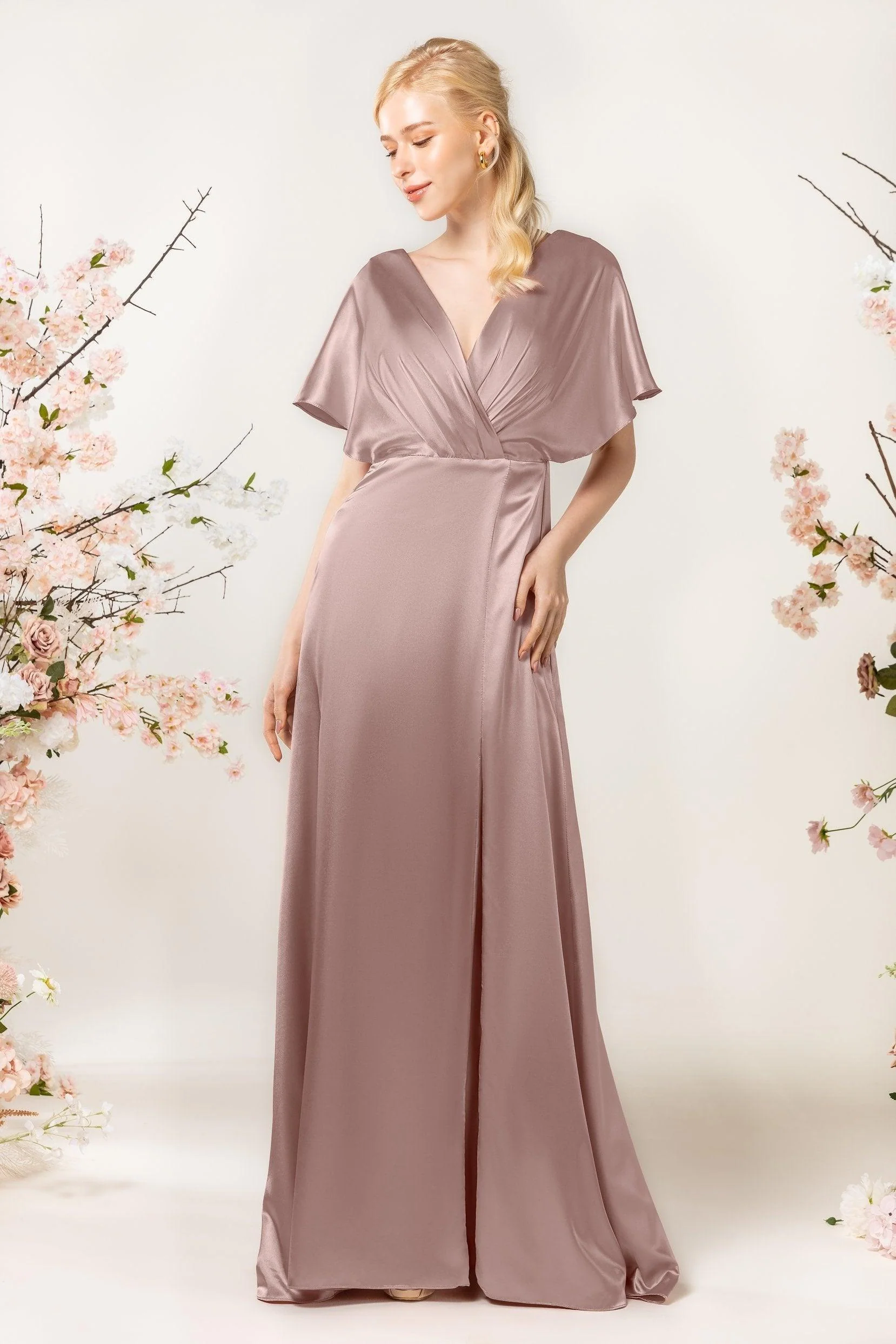 Sheath Sweep Luxe Satin Bridesmaid Dress Formal Dresses CB0505