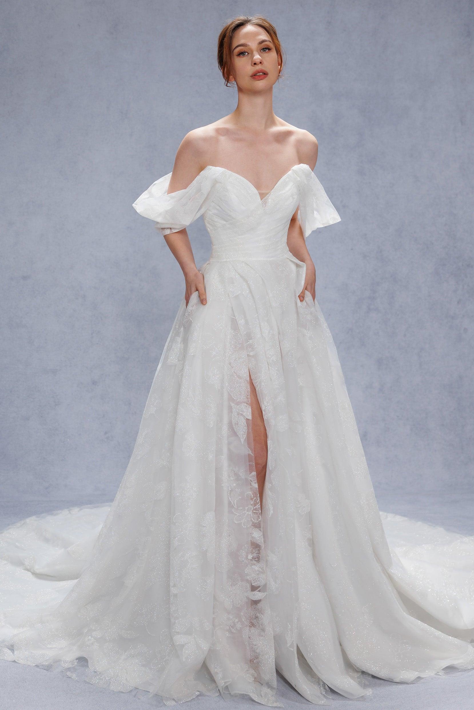A-Line Court Train Glitter Wedding Dress CW3340