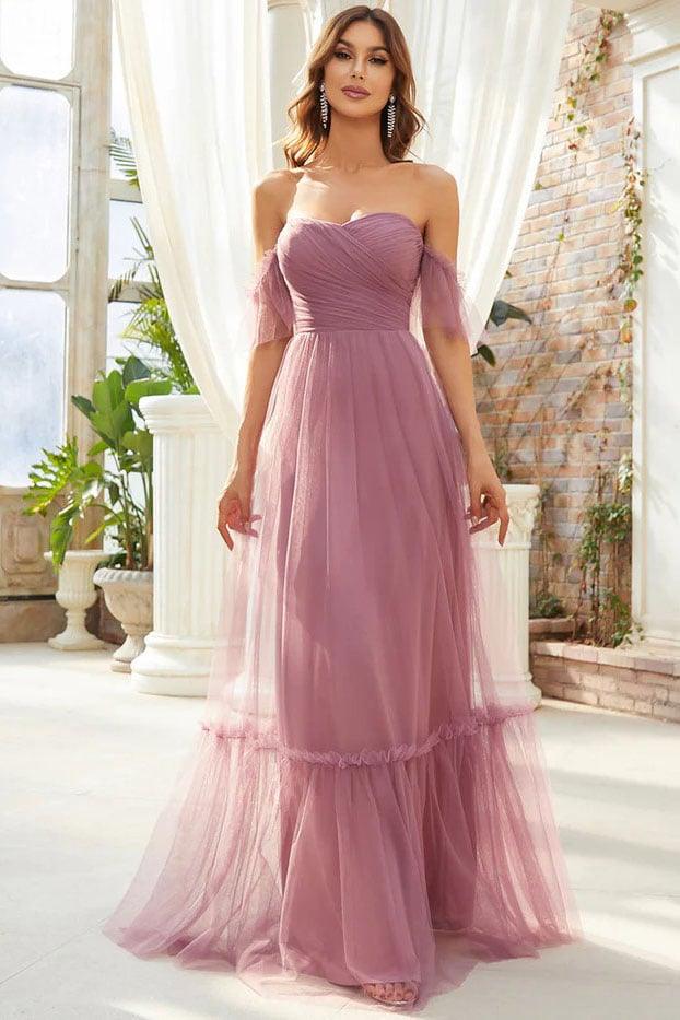 A-Line Floor Length Tulle Bridesmaid Dress CB0670