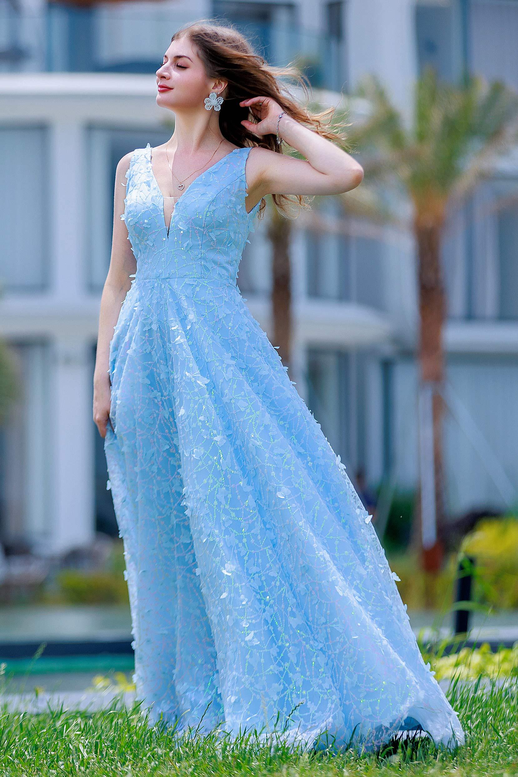 A-Line Sweep-Brush Train Sequined Lace Prom Dress CS0484