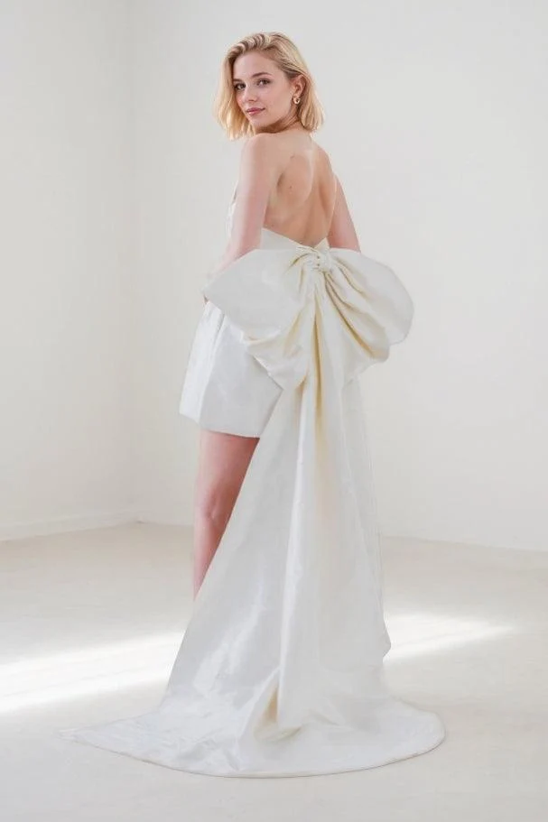 A-Line Short-Mini Satin Wedding Dress CW3415