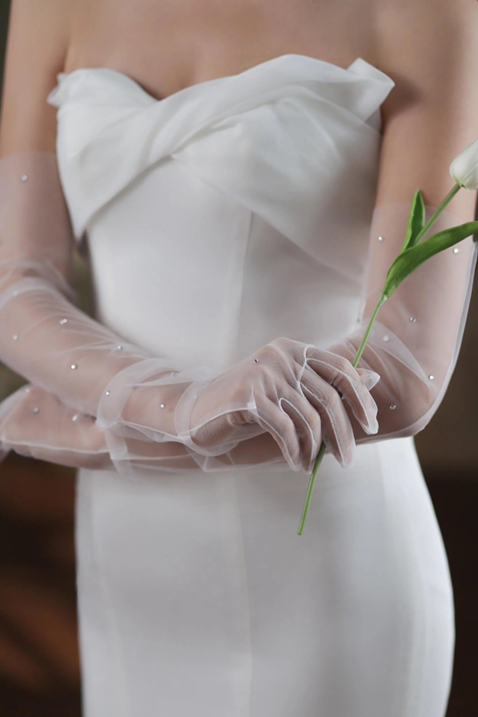 Fingertips Elbow Length Tulle Wedding Gloves CD0094