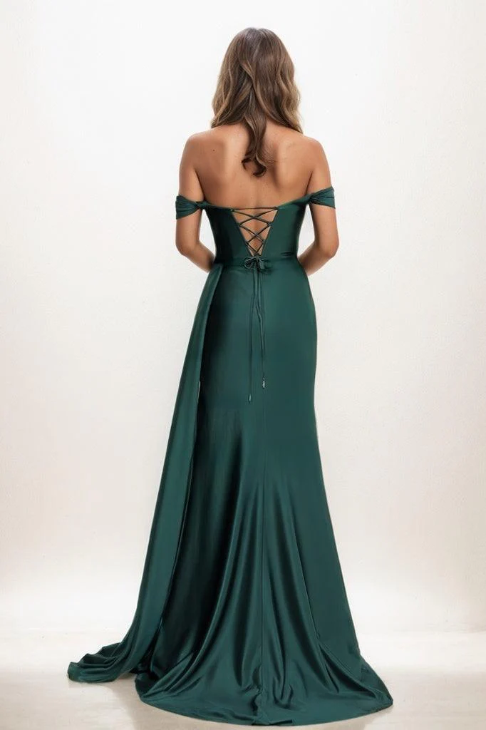 Sequins Off-The-Shoulder High Split Sweep Train Prom Dresses CS0810
