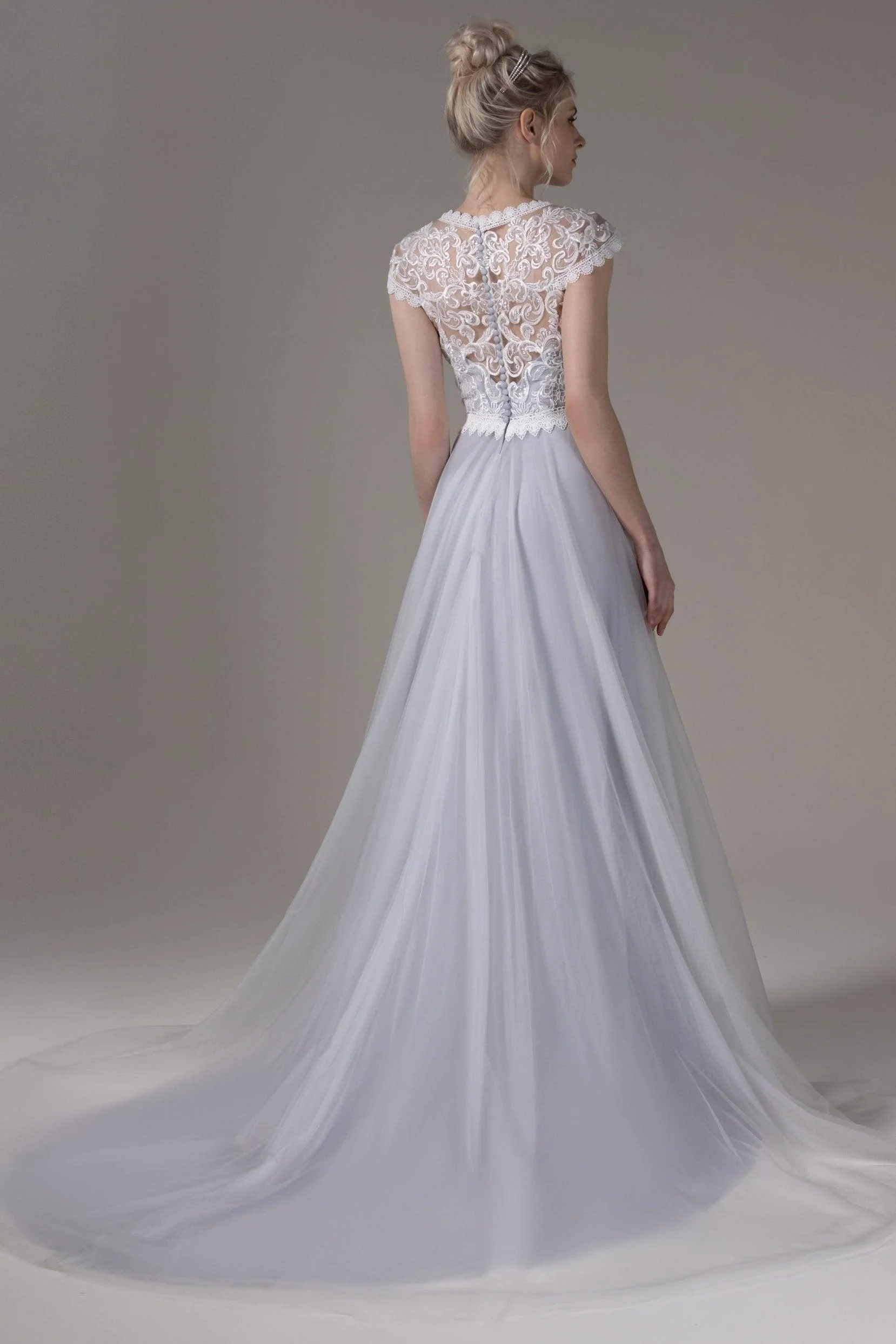 A-Line Court Train Lace Tulle Wedding Dress CW2812CR