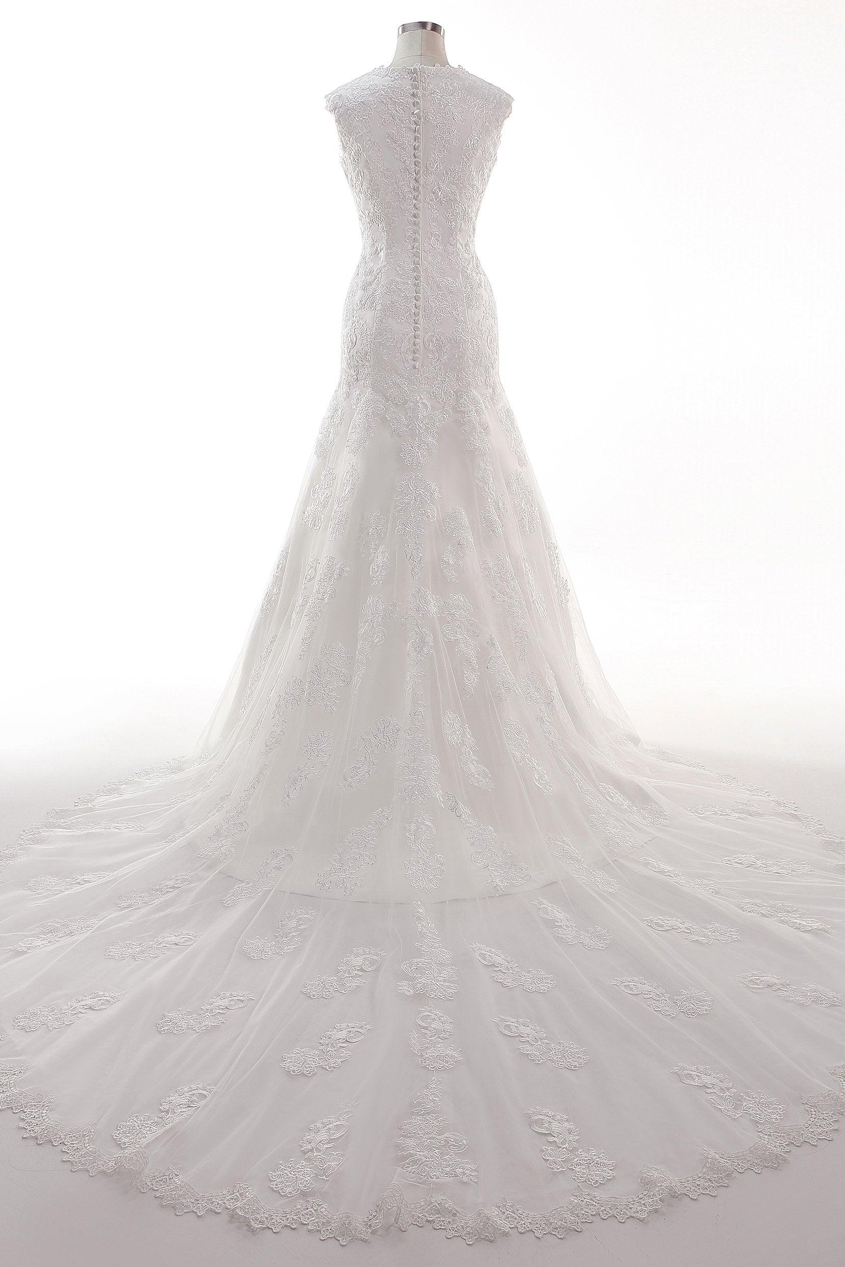 Trumpet-Mermaid Chapel Train Tulle Lace Wedding Dress CW2454