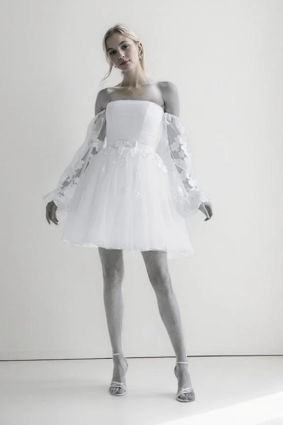A-Line Short-Mini Lace Tulle Wedding Dress CW3407