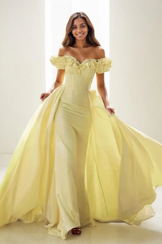 Ruffle Flower(s) Off-The-Shoulder Taffeta Prom Dresses CS0798