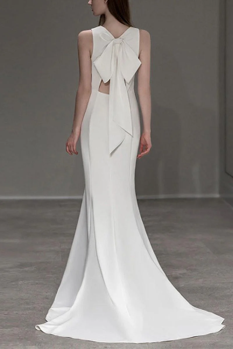 Trumpet-Mermaid Sweep-Brush Train Satin Wedding Dress 709458498838