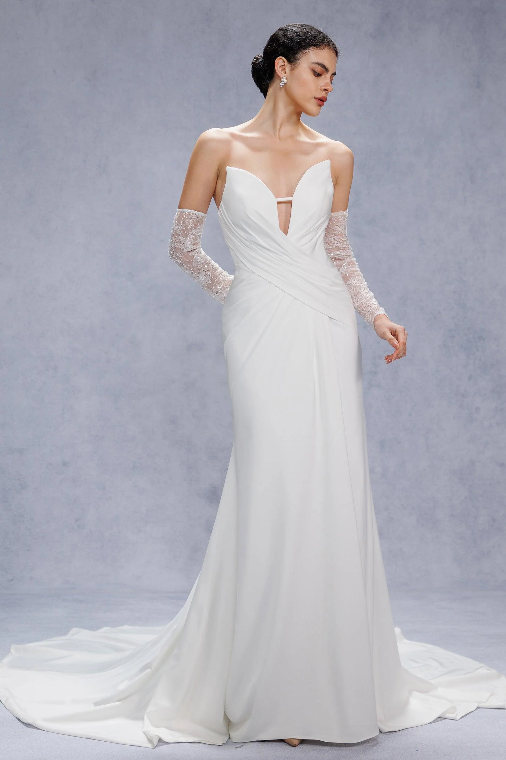 Trumpet-Mermaid Court Train Satin Wedding Dress CW3328