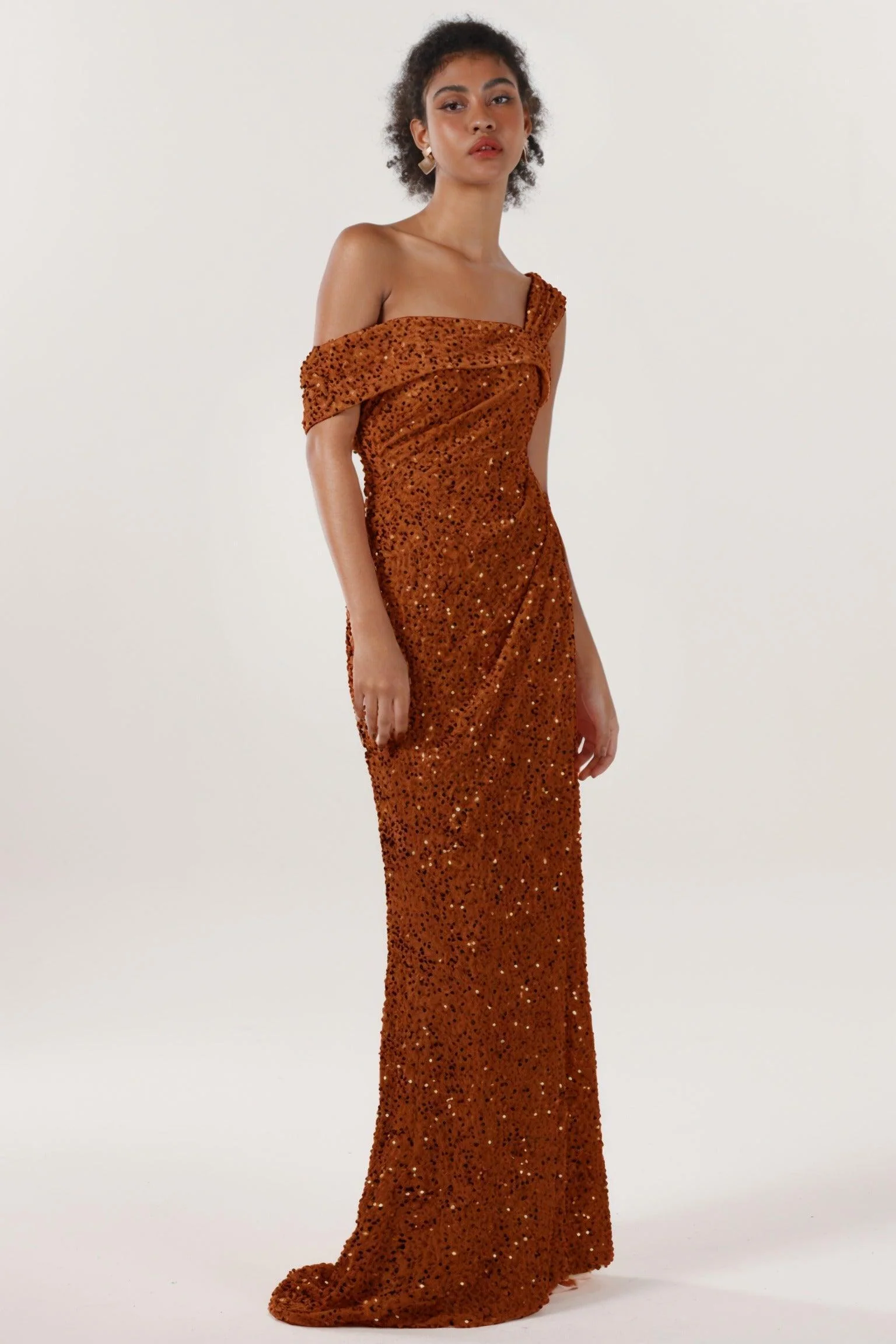 Sheath-Column Sweep-Brush Train Velvet Sequin Bridesmaid Dress CS0635BM