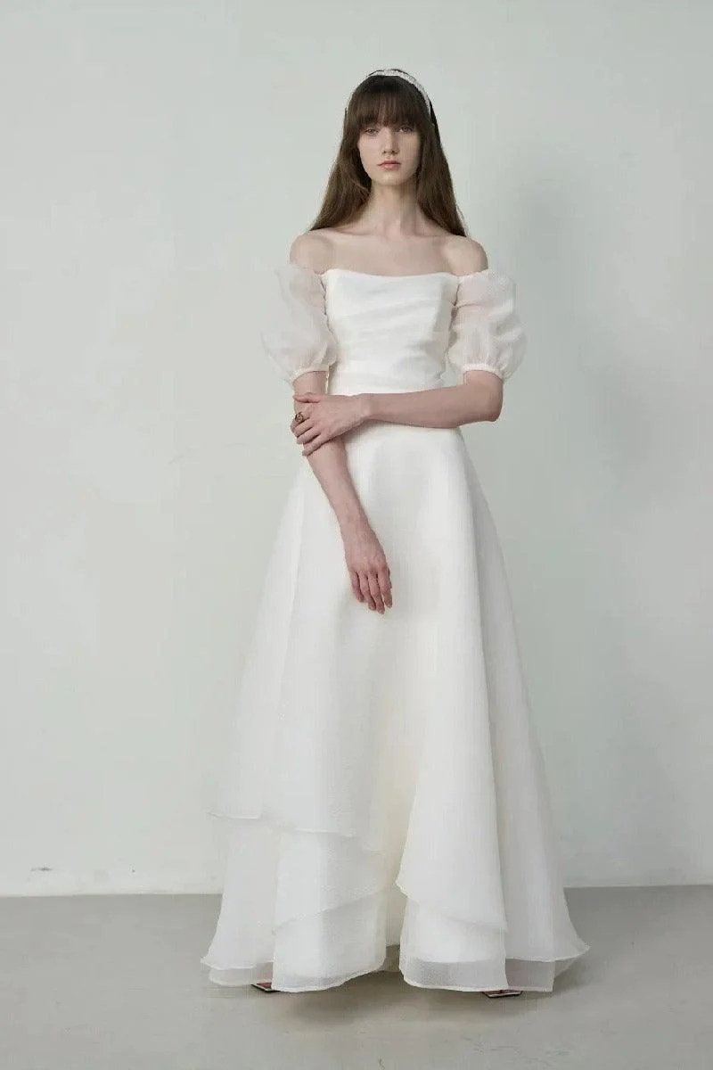 A-Line Floor Length Organza Wedding Dress 821797168740