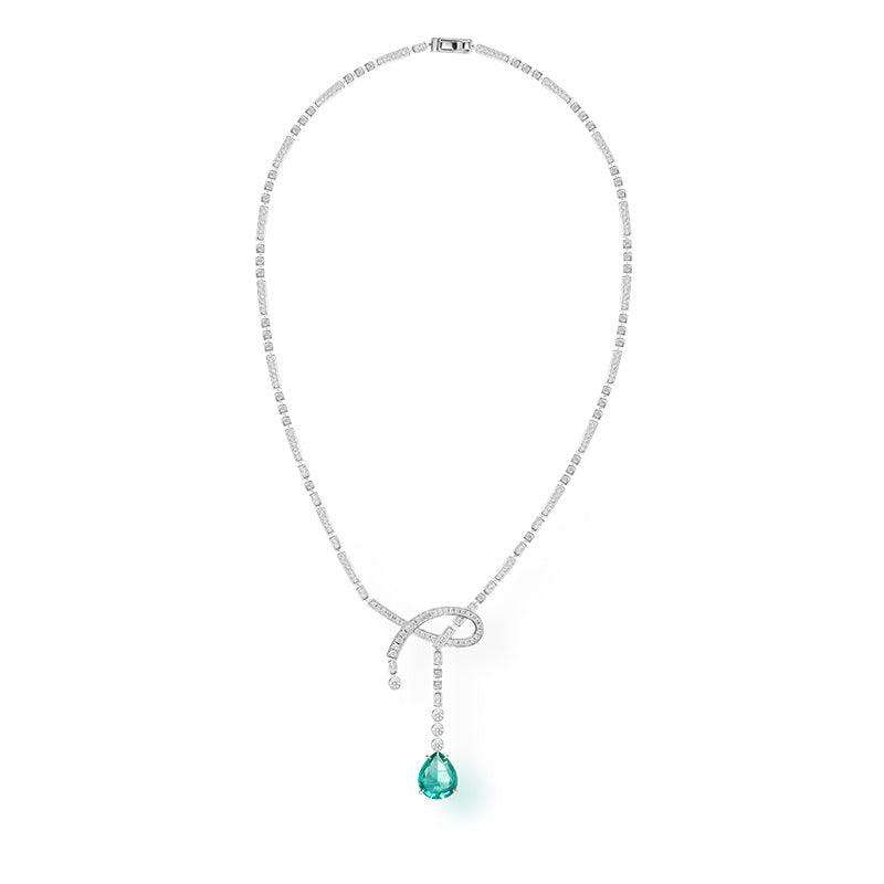 Water drop yellow treasure gold-plated ribbon knot necklace 795816733199