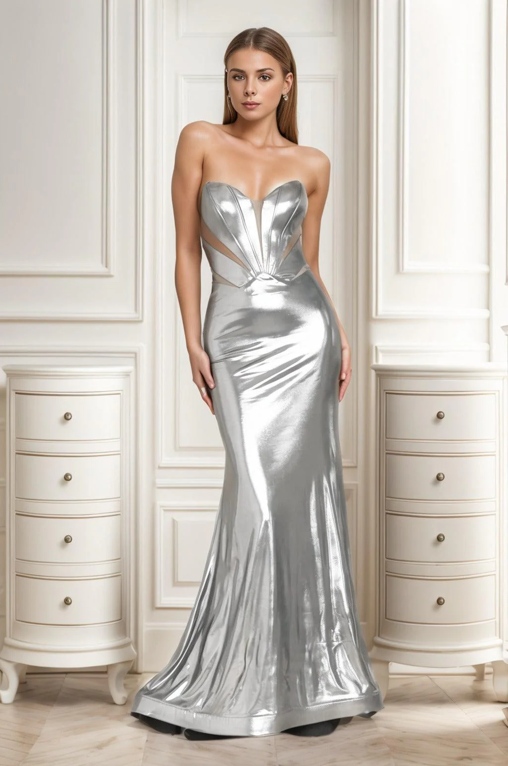 Trumpet-Mermaid Sweep-Brush Train Hot Stamping Cloth Prom Dress CS0478