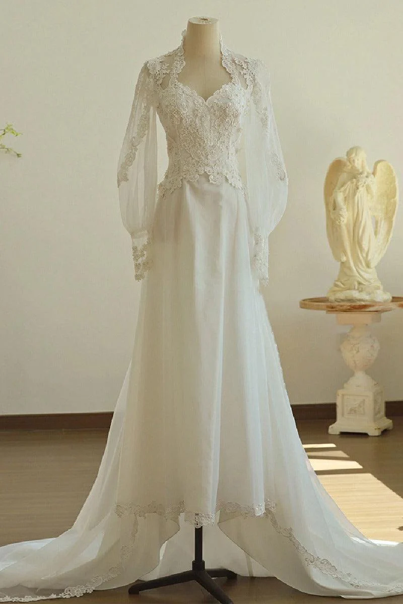 A-Line Sweep-Brush Train Organza Wedding Dress 751725158873