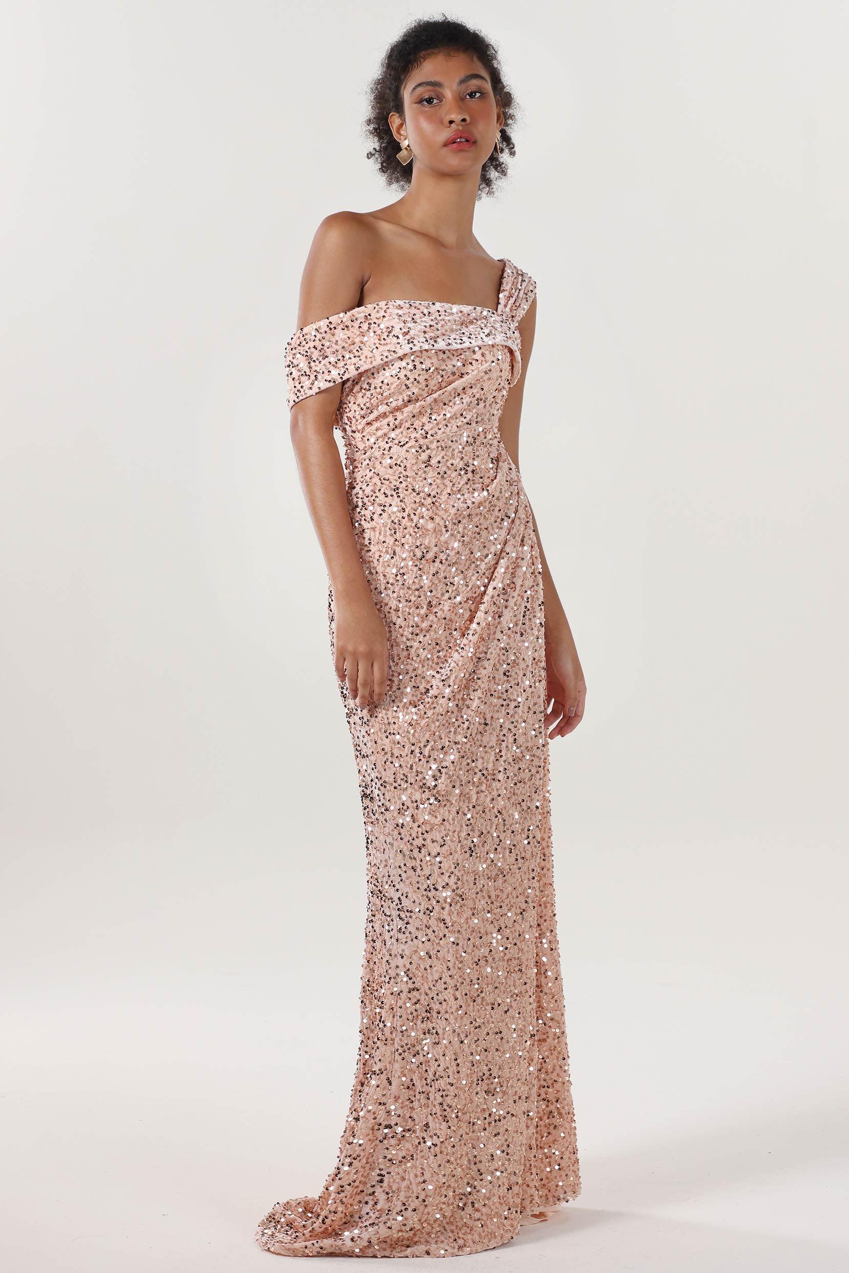 Sheath-Column Sweep-Brush Train Velvet Sequin Formal Dress CS0635