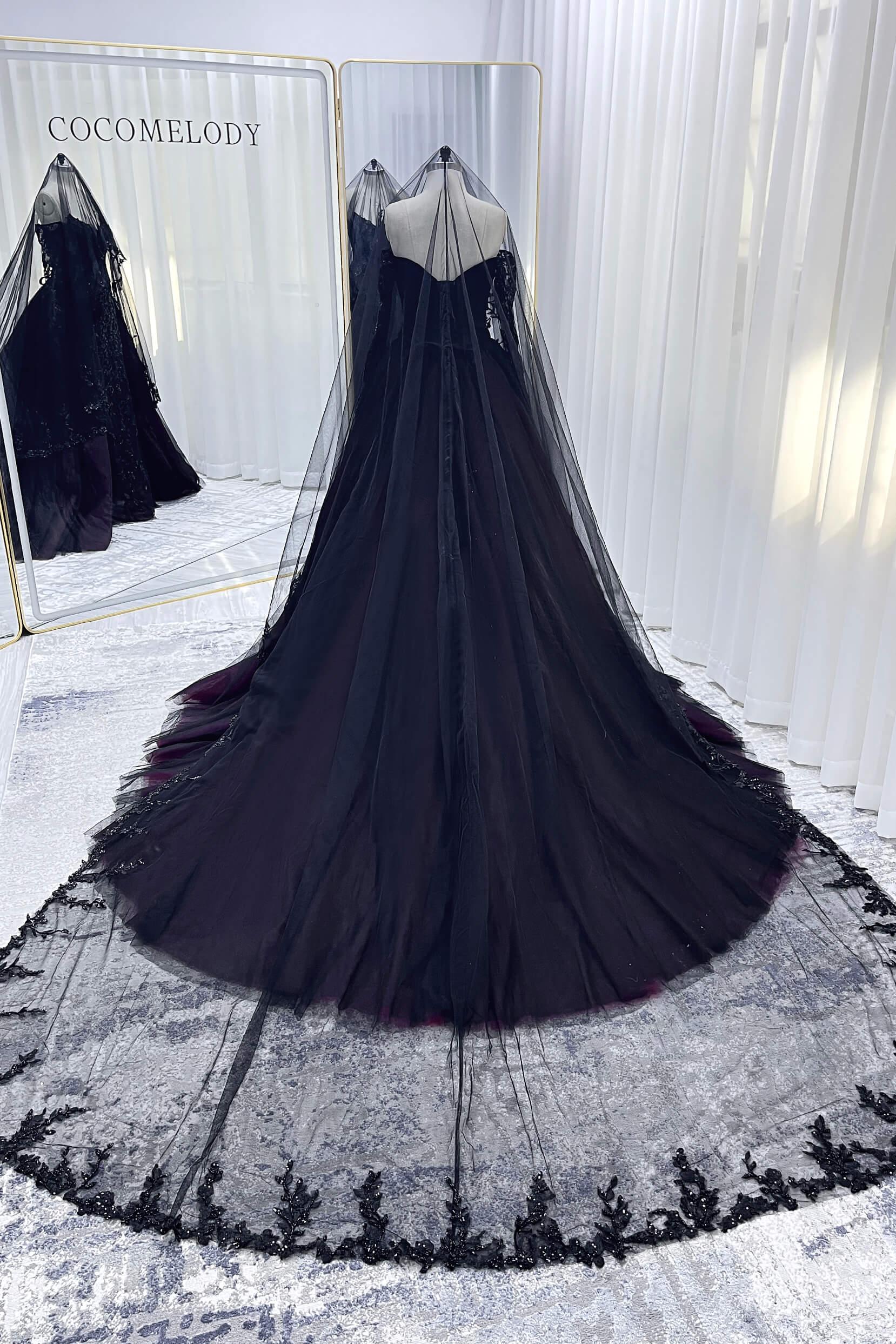 One-tier Lace Edge Tulle Chapel Veils with Appliques Beading CV0396