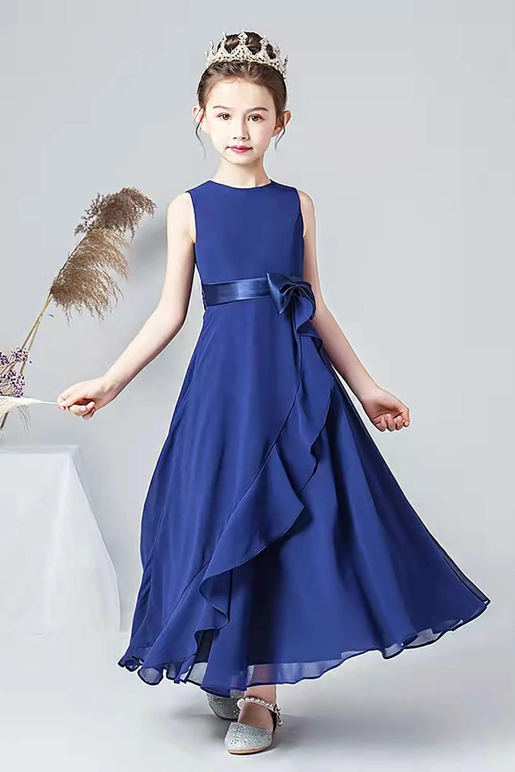 A-Line Tea Length Chiffon Flower Girl Dress CF0332