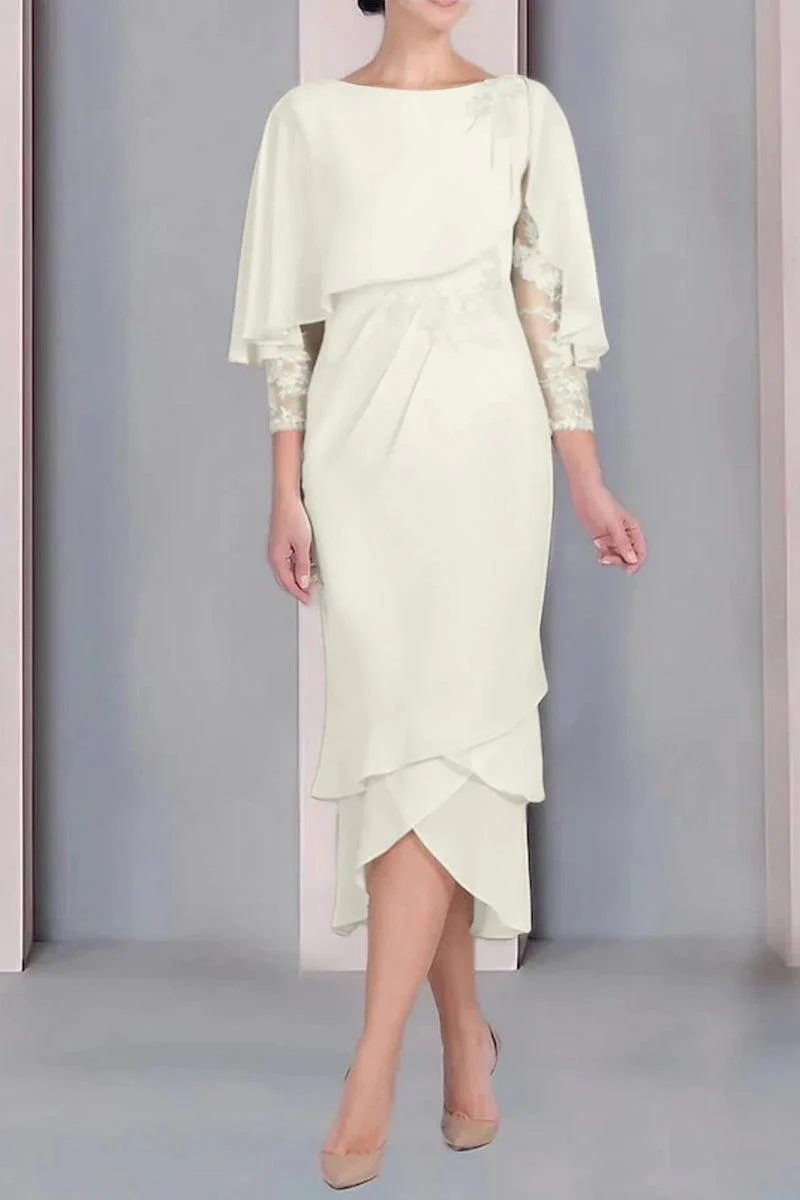 Sheath Column Scoop Short Sleeves Tea Length Mother Dresses CM0359