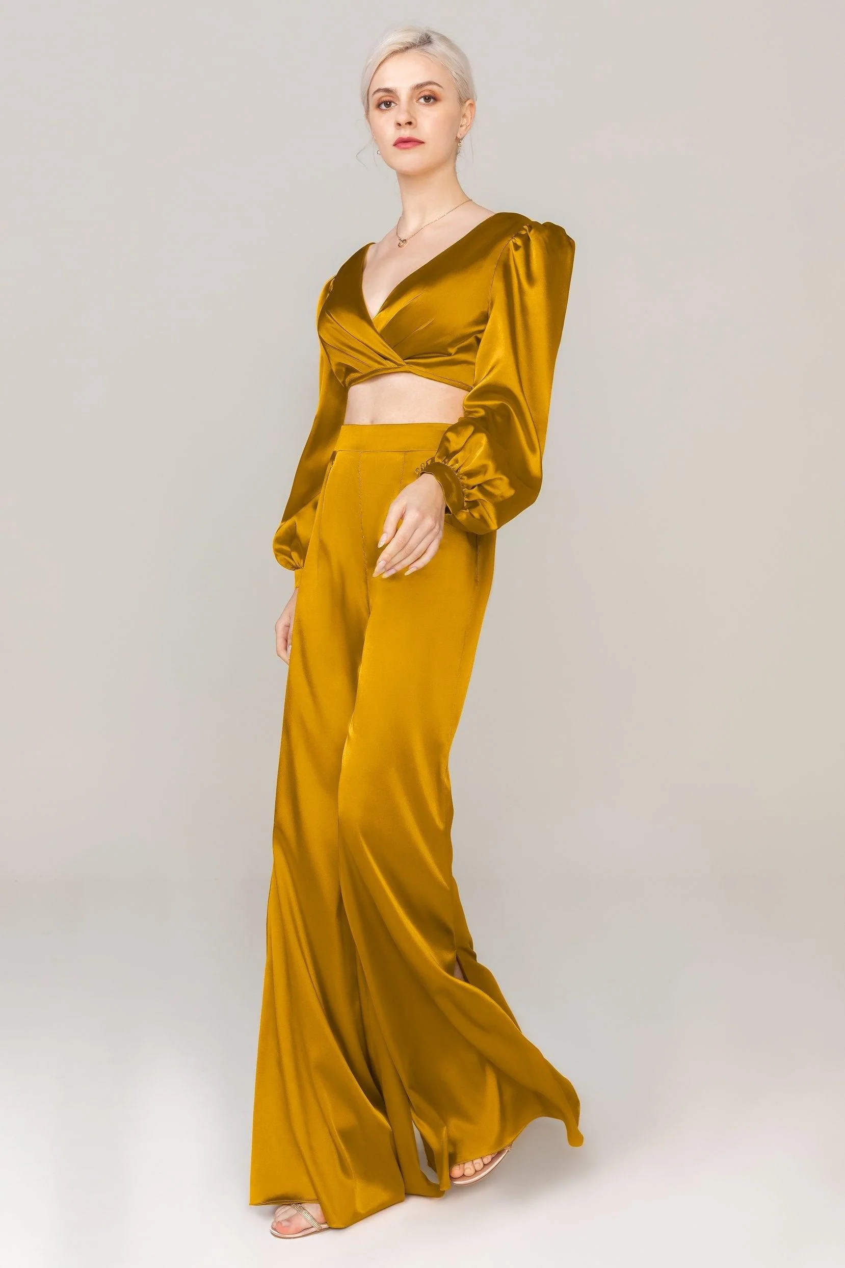 Two-Piece Floor Length Luxe Satin Dress CS0308