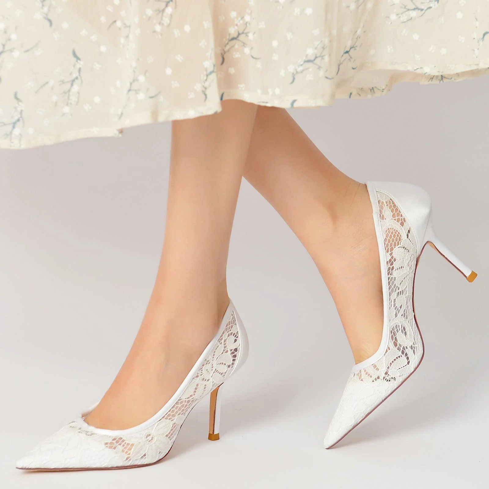 Stiletto Heel 8.5cm Silk-Like Lace Shoes CK0157