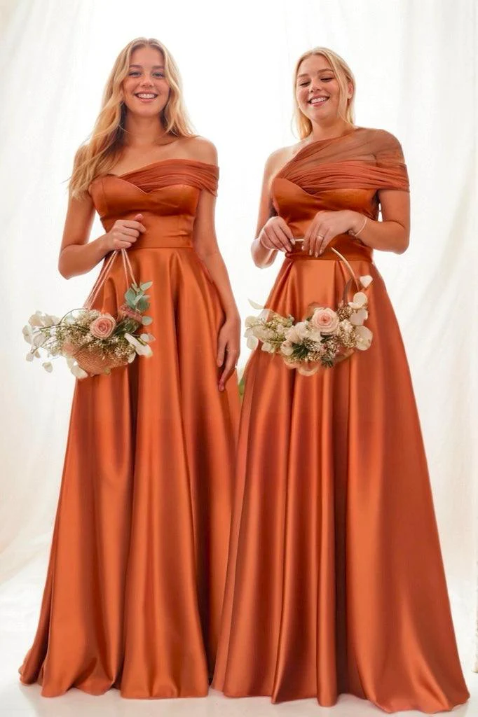 One-Shoulder Satin A-Line Bridesmaid Dress in Copper CB0802