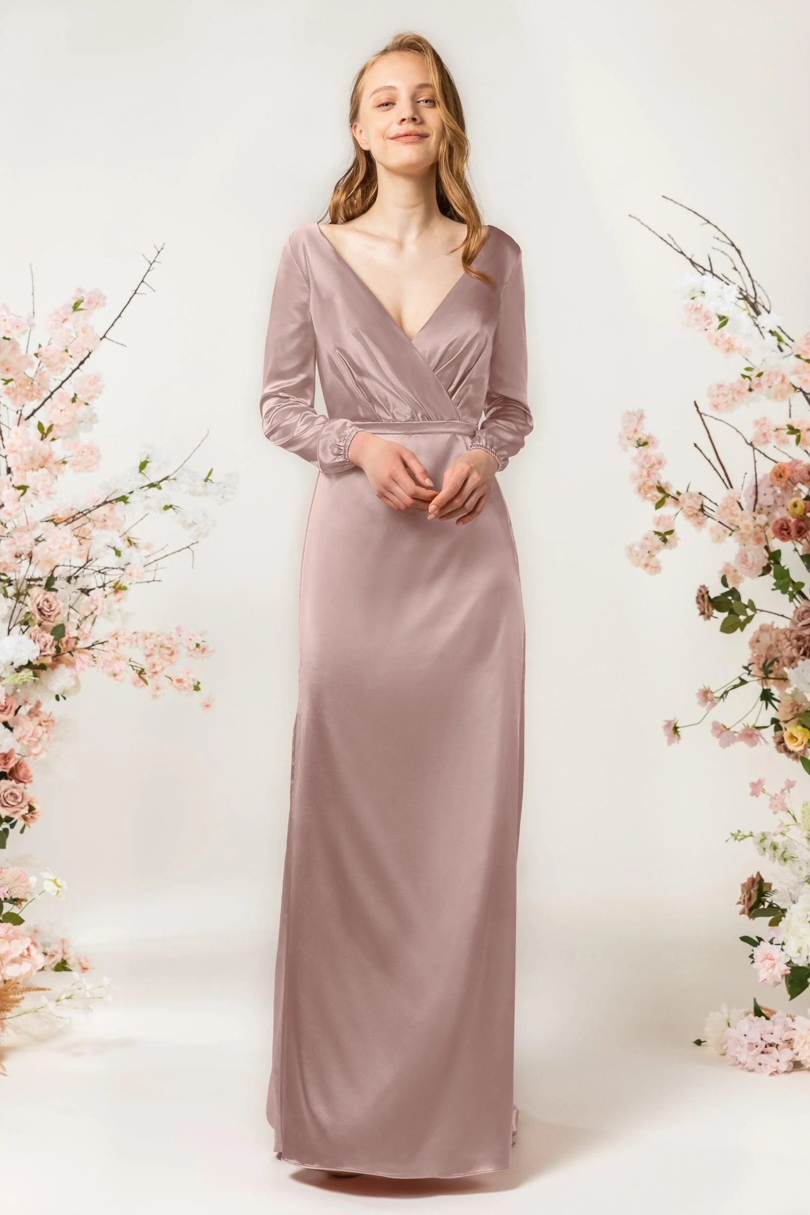 Sheath Sweep Luxe Satin Bridesmaid Dress Formal Dresses CB0506