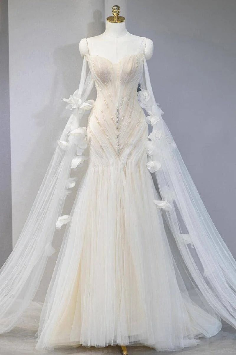 Trumpet-Mermaid Sweep-Brush Train Tulle Wedding Dress 827803420387