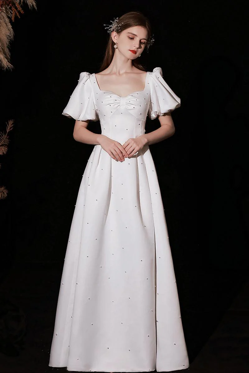 A-Line Floor Length Satin Wedding Dress 676166316331