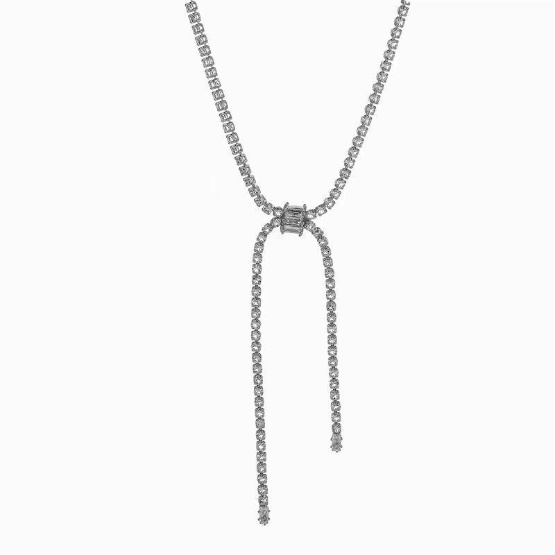 Flash diamond silver bow necklace 814239703094