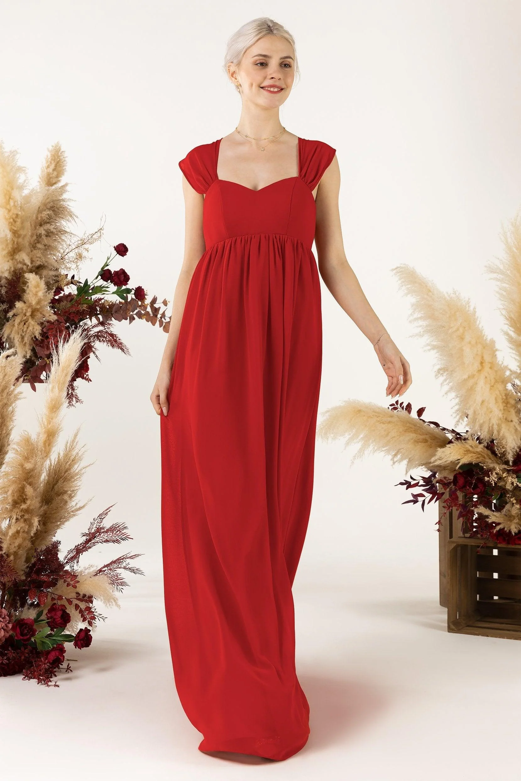 A-Line Sweep-Brush Train Chiffon Bridesmaid Dress CB0470