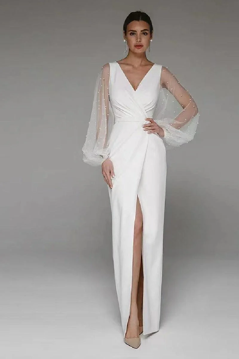 Sheath-Column Floor Length Elastic Cloth Wedding Dress 862654361502