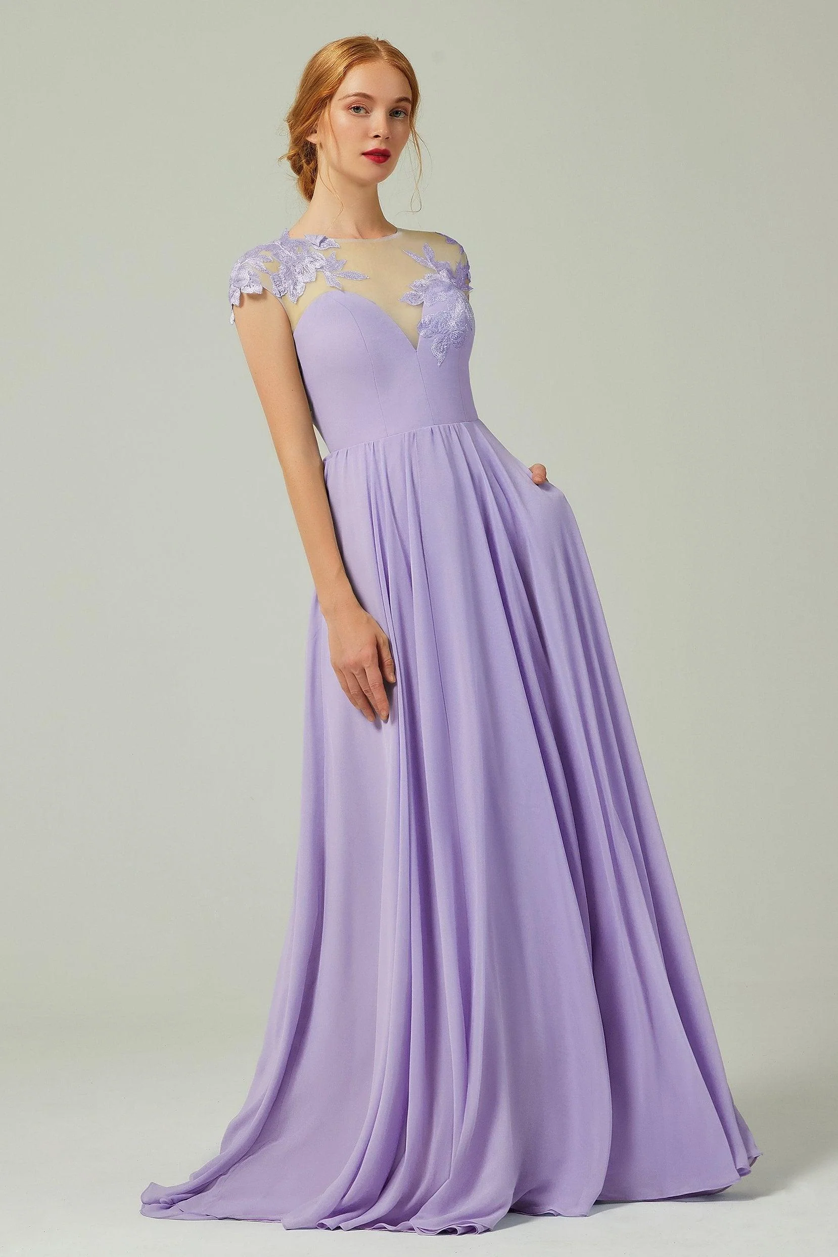 A-Line Sweep-BrushTrain Chiffon Bridesmaid Dress CB0248