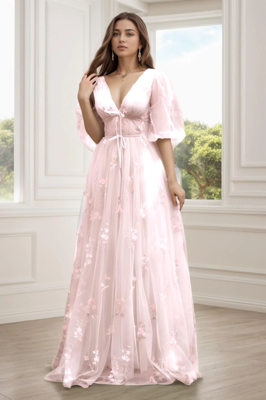 A-Line Floor Length Print Prom Dress CS0444