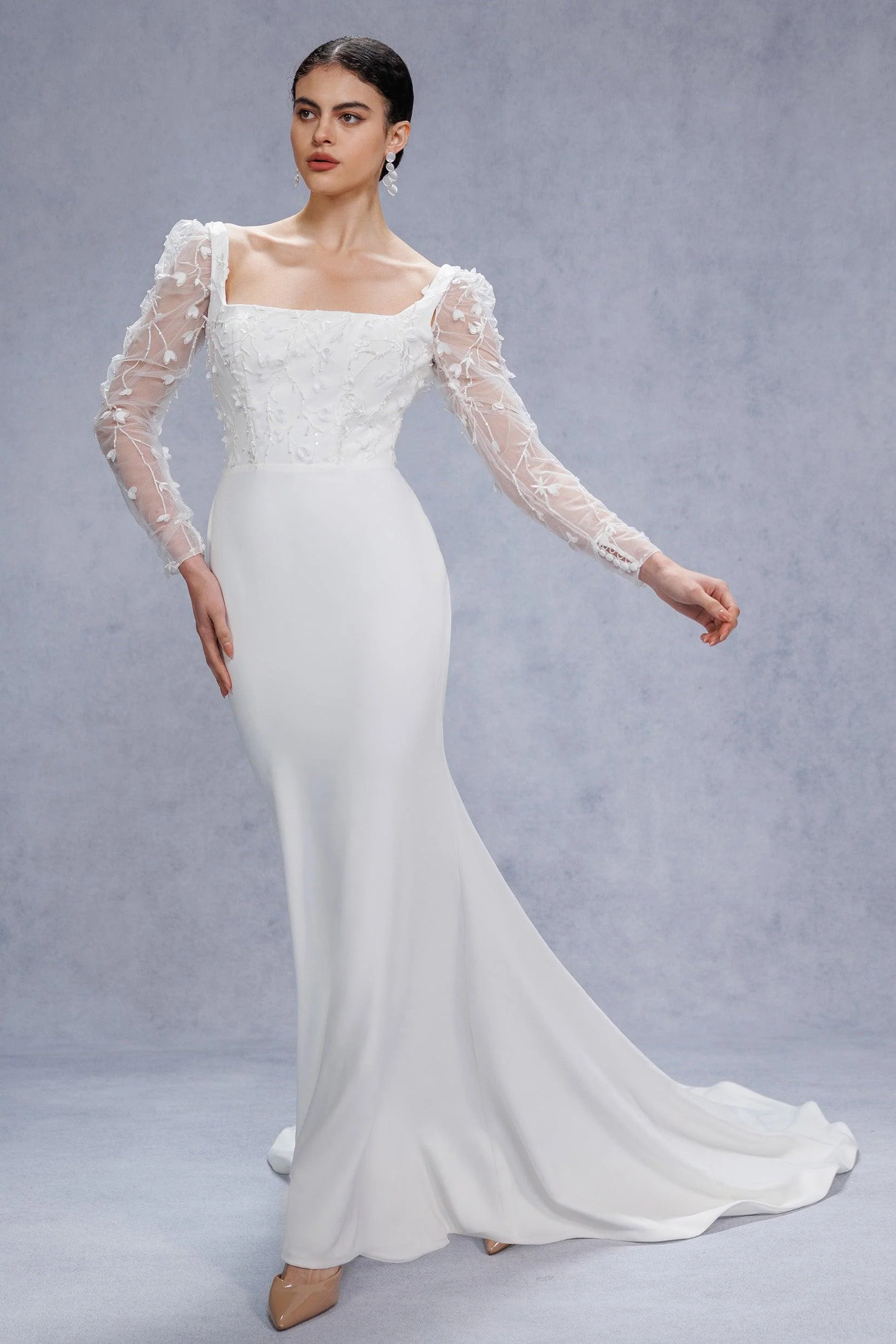 Trumpet-Mermaid Court Train Stretch Satin Wedding Dress CW3537